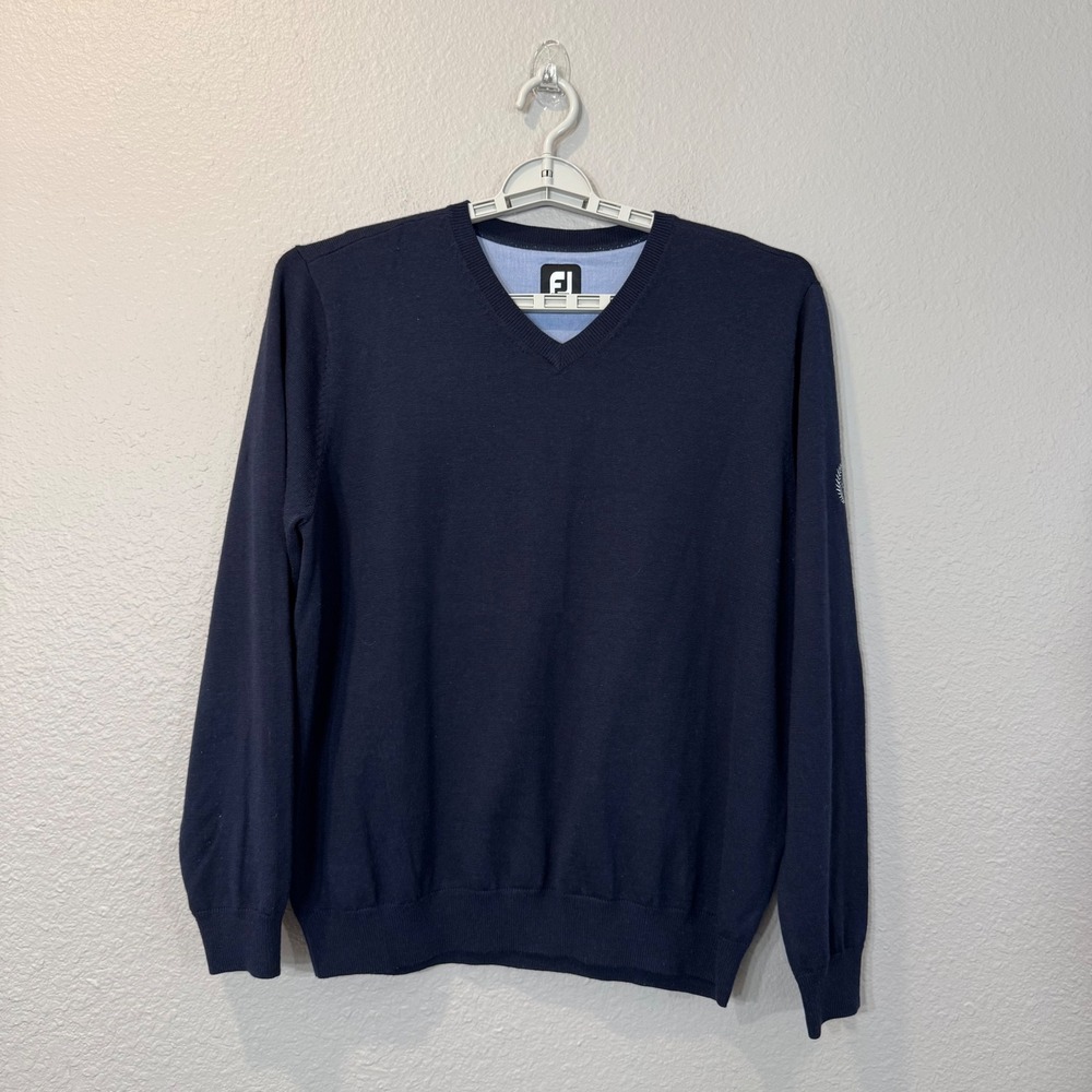 FootJoy Men's Size M Navy 100% Wool V-Neck Embroidered Golf Sweater 1006788